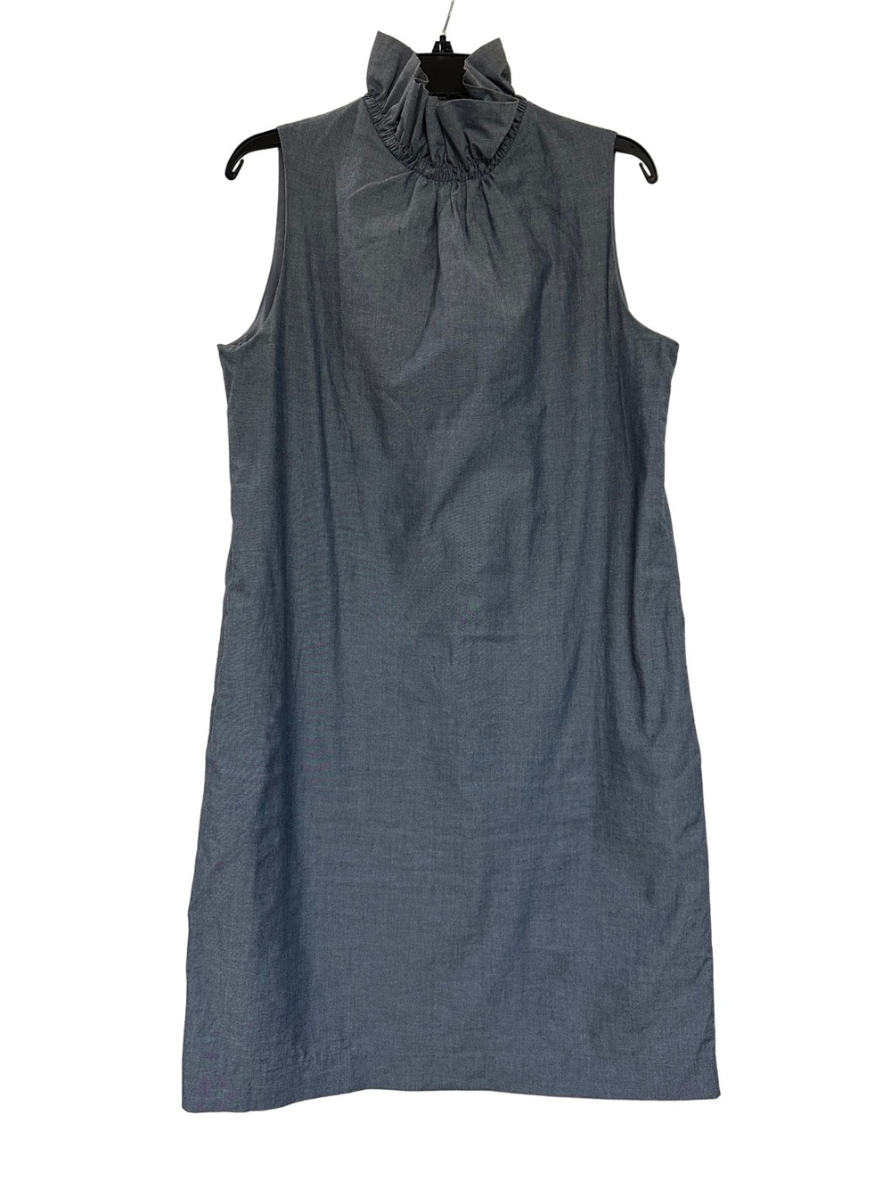 Banana Republic Women’s Sleeveless Ruffle-Neck Chambray Cotton Shift Dress 10